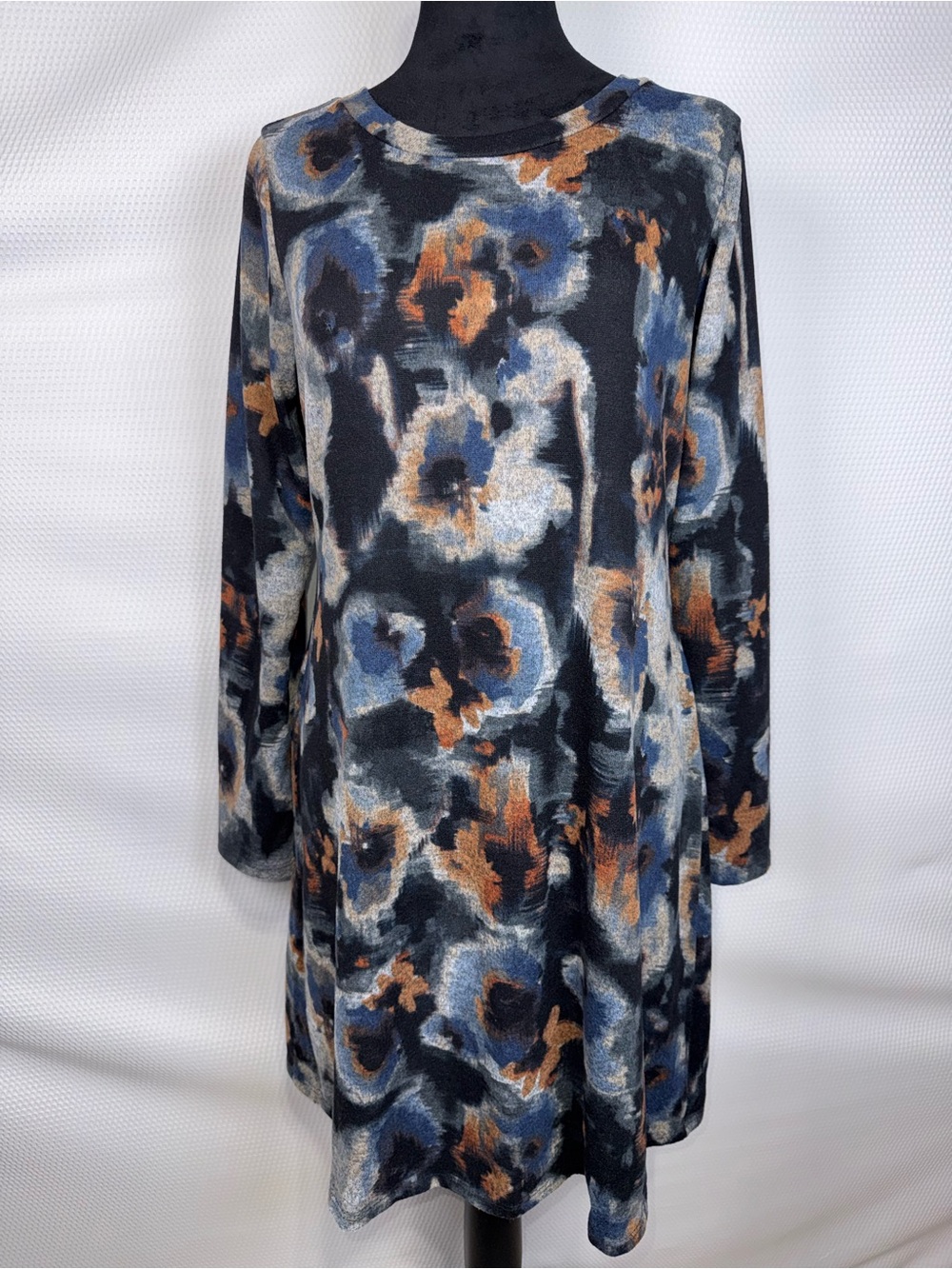 Gilli Made in USA Abstract Watercolor Floral Long Sleeve Swing Dress Size Medium